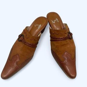 Brown Leather Mules with Braided Detail